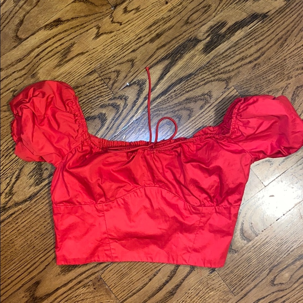 Red Pouf Sleeved Crop
